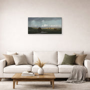 Gallery-wrapped canvas print of Martin Johnson Heade's 'Sudden Shower Newbury Marshes' displayed on a wall in a living room