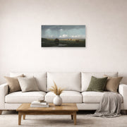 Unframed poster print of Martin Johnson Heade's 'Sudden Shower Newbury Marshes' displayed on a wall in a living room
