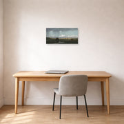 Unframed poster print of Martin Johnson Heade's 'Sudden Shower Newbury Marshes' displayed on a wall in a office
