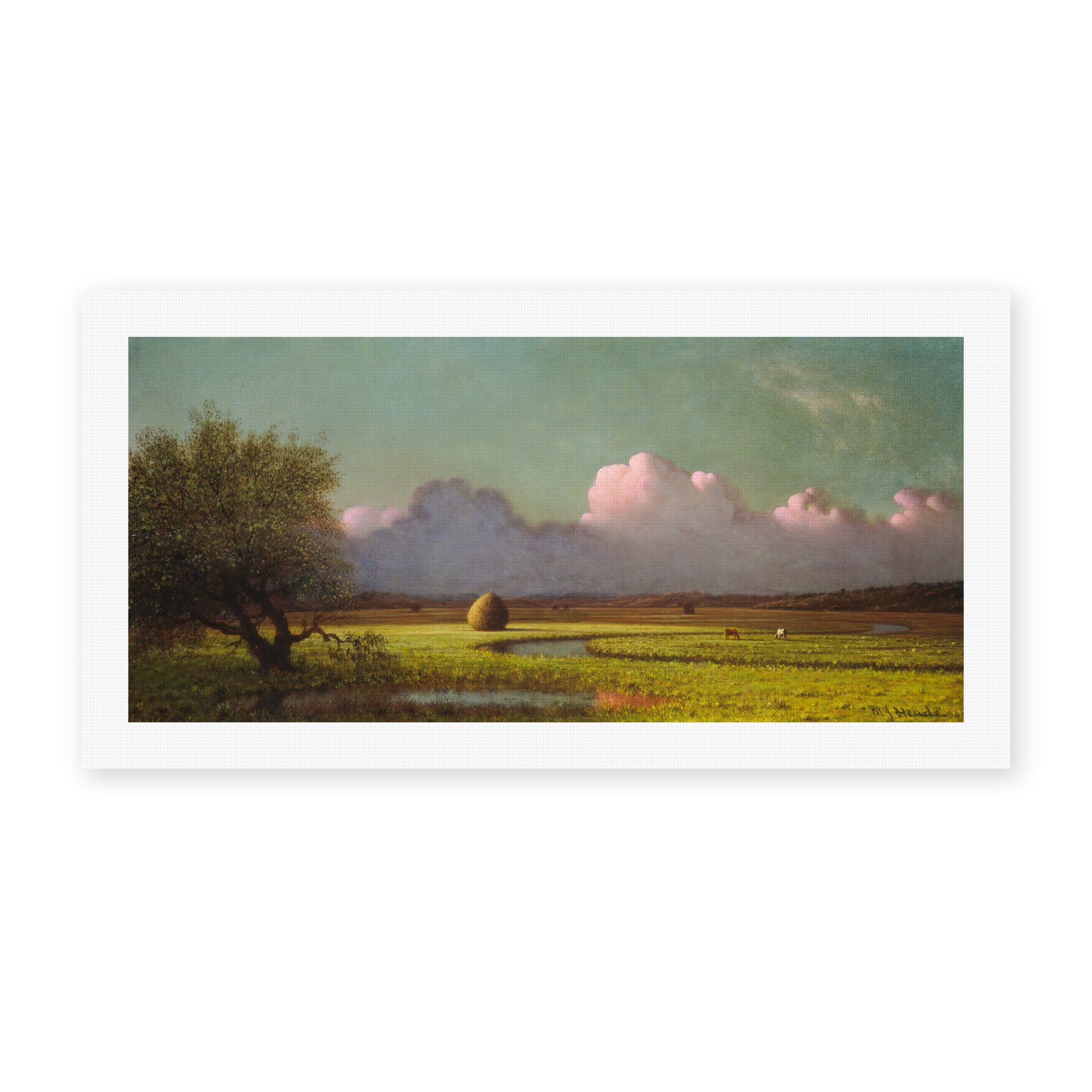 Martin Johnson Heade's 'Sunlight and Shadow The Newbury Marshes' painting reproduced as a rolled canvas print