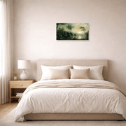 Unframed poster print of Martin Johnson Heade's 'Sunrise in Nicaragua' displayed on a wall in a bedroom