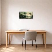 Unframed poster print of Martin Johnson Heade's 'Sunrise in Nicaragua' displayed on a wall in a office