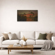 Gallery-wrapped canvas print of Martin Johnson Heade's 'The Great Florida Sunset' displayed on a wall in a living room