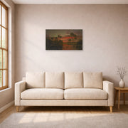Unframed poster print of Martin Johnson Heade's 'The Great Florida Sunset' displayed on a wall in a living room