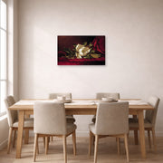 Gallery-wrapped canvas print of Martin Johnson Heade's 'The Magnolia Blossom' displayed on a wall in a dining room