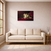 Gallery-wrapped canvas print of Martin Johnson Heade's 'The Magnolia Blossom' displayed on a wall in a living room