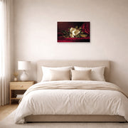 Unframed poster print of Martin Johnson Heade's 'The Magnolia Blossom' displayed on a wall in a bedroom