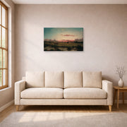 Gallery-wrapped canvas print of Martin Johnson Heade's 'The Marshes at Rhode Island' displayed on a wall in a living room