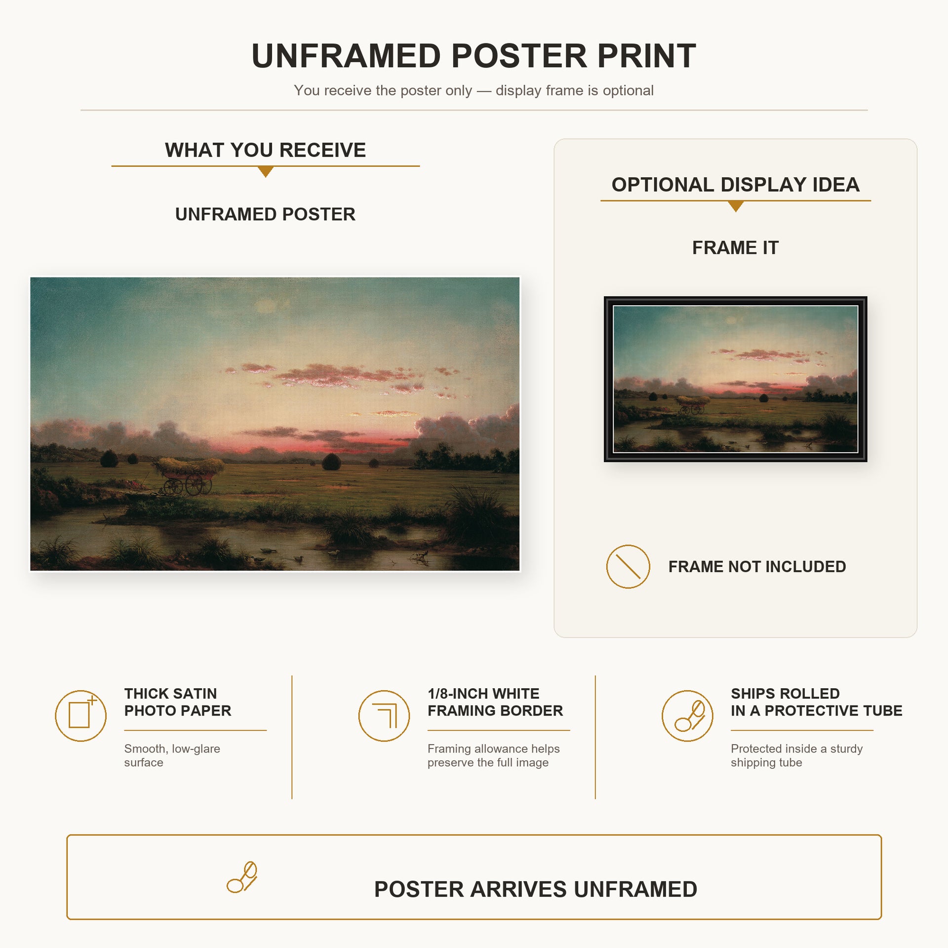 Martin Johnson Heade - The Marshes at Rhode Island poster print size comparison and framing display infographic