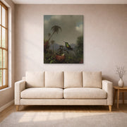 Gallery-wrapped canvas print of Martin Johnson Heade's 'Two Thorn Tails (Langsdorffs Thorn Tail Brazil)' displayed on a wall in a living room