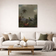Gallery-wrapped canvas print of Martin Johnson Heade's 'Two Thorn Tails (Langsdorffs Thorn Tail Brazil)' displayed on a wall in a living room