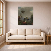 Unframed poster print of Martin Johnson Heade's 'Two Thorn Tails (Langsdorffs Thorn Tail Brazil)' displayed on a wall in a living room
