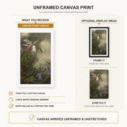 Martin Johnson Heade - White Orchid and Hummingbird canvas print size comparison and framing display infographic