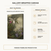 Martin Johnson Heade - White Orchid and Hummingbird gallery wrap canvas construction and hanging details infographic