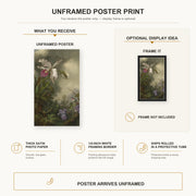 Martin Johnson Heade - White Orchid and Hummingbird poster print size comparison and framing display infographic