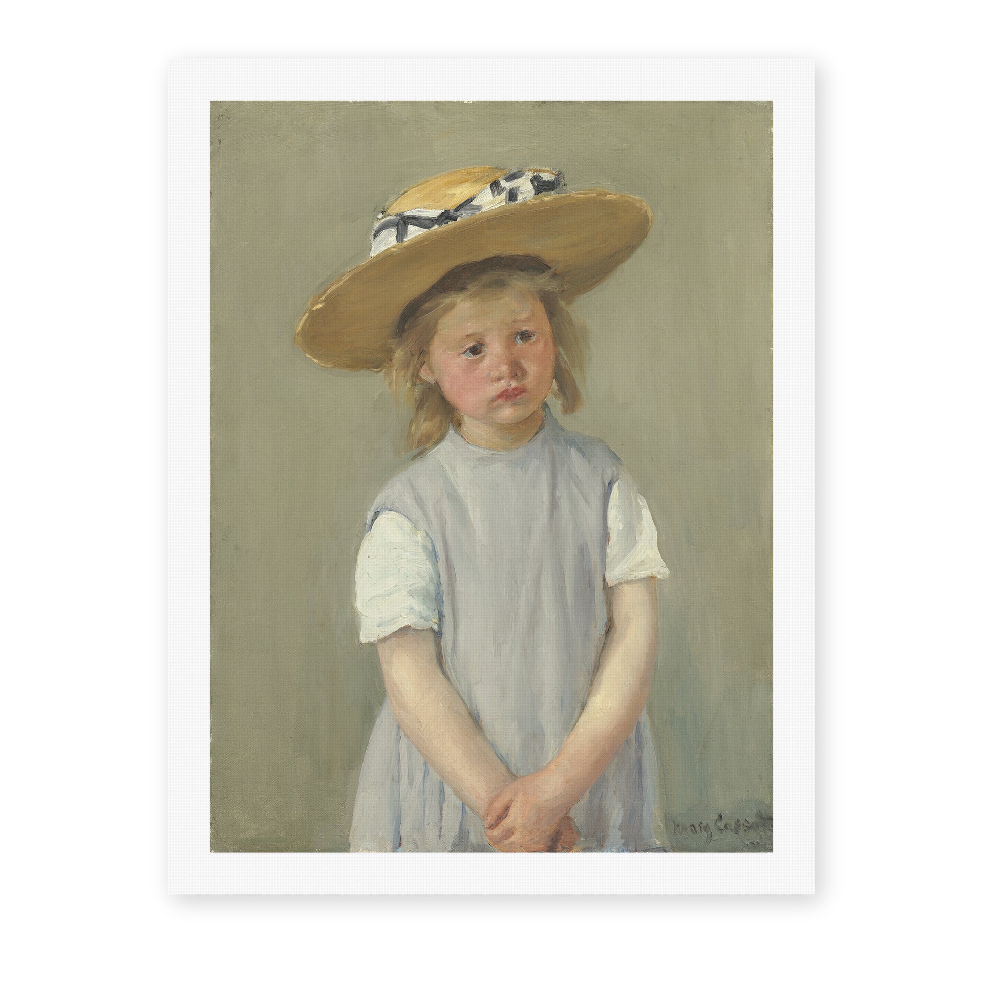 Mary Cassatt's 'Child in a Straw Hat' painting reproduced as a rolled canvas print