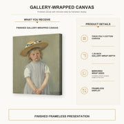 Mary Cassatt - Child in a Straw Hat gallery wrap canvas construction and hanging details infographic