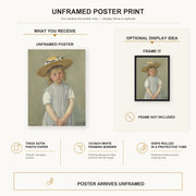 Mary Cassatt - Child in a Straw Hat poster print size comparison and framing display infographic