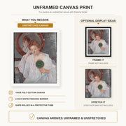 Mary Cassatt - Denise at Her Dressing Table canvas print size comparison and framing display infographic