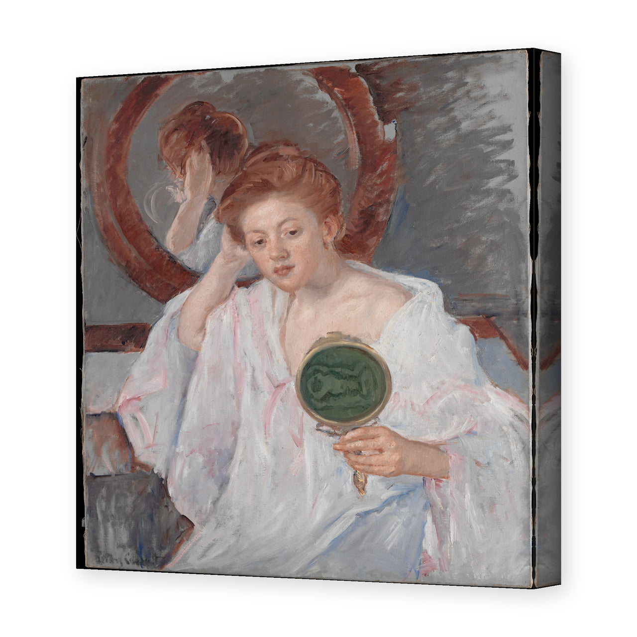 Mary Cassatt's 'Denise at Her Dressing Table' painting reproduced as a gallery-wrapped canvas print