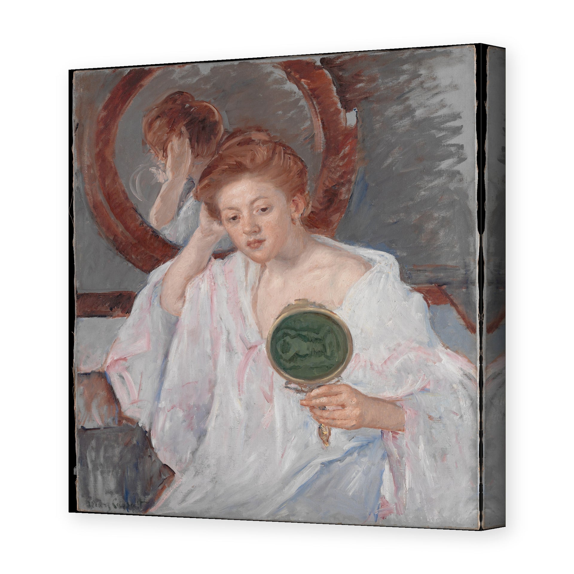 Mary Cassatt's 'Denise at Her Dressing Table' painting reproduced as a gallery-wrapped canvas print