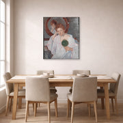 Gallery-wrapped canvas print of Mary Cassatt's Denise at Her Dressing Table displayed on a wall in a dining room