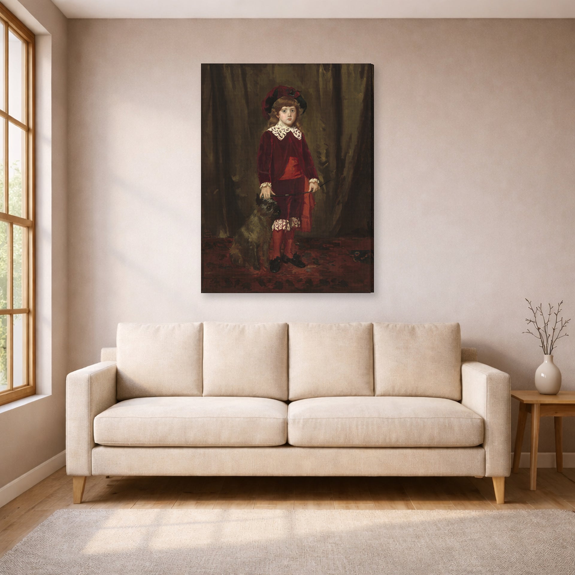 Gallery-wrapped canvas print of Mary Cassatt's Eddy Cassatt displayed on a wall in a living room