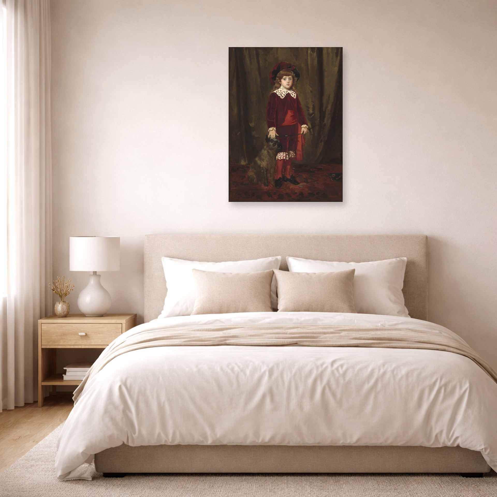 Unframed poster print of Mary Cassatt's Eddy Cassatt displayed on a wall in a bedroom