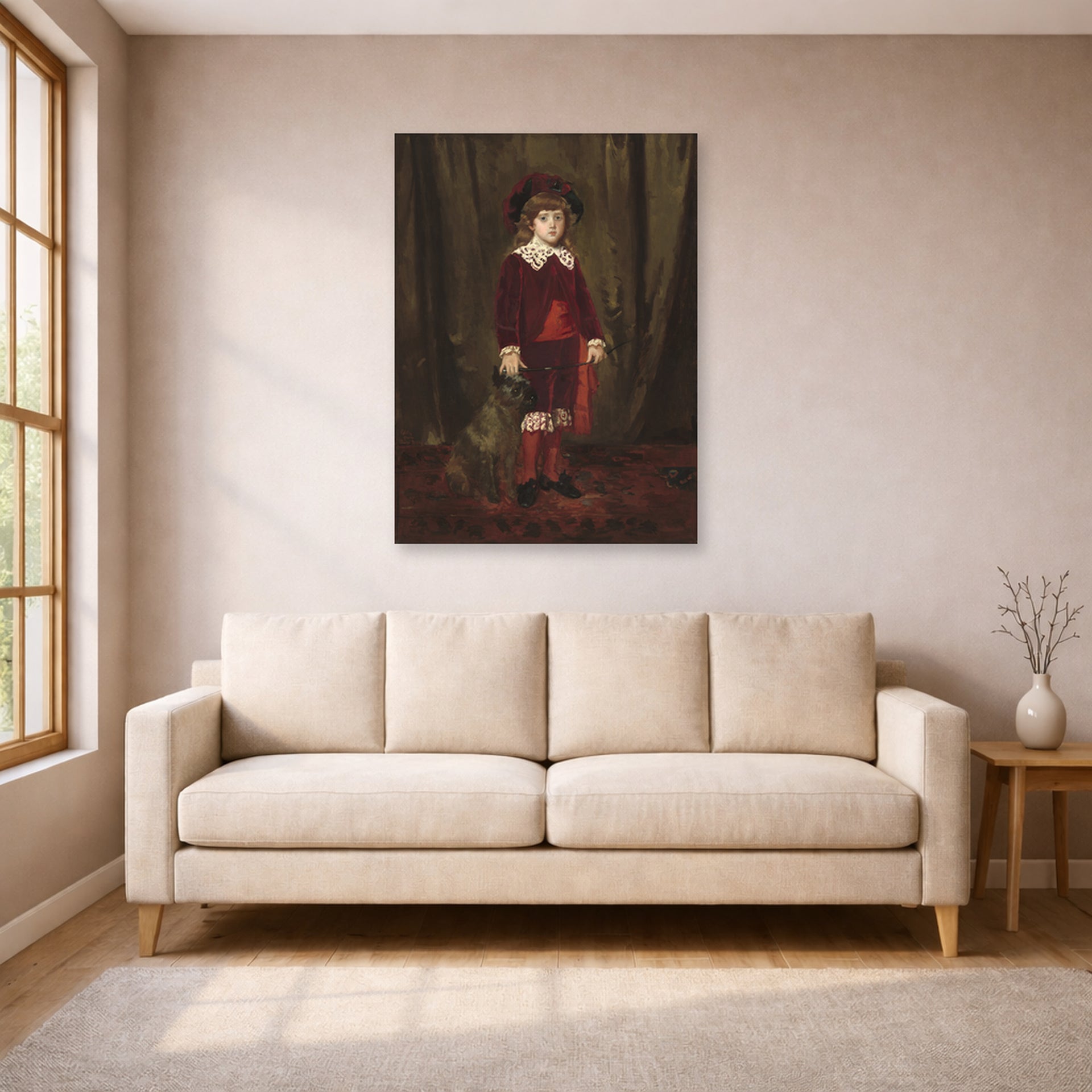 Unframed poster print of Mary Cassatt's Eddy Cassatt displayed on a wall in a living room