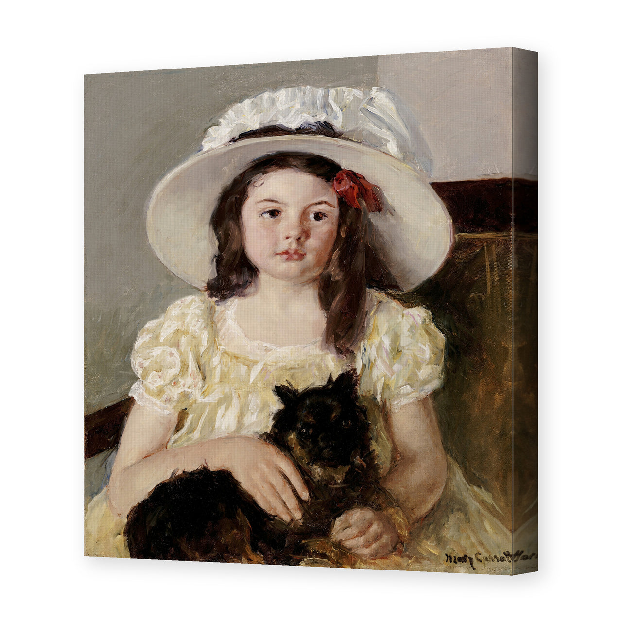 Mary Cassatt's 'Francoise Holding a Little Black Dog' painting reproduced as a gallery-wrapped canvas print