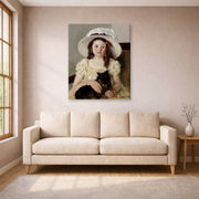 Gallery-wrapped canvas print of Mary Cassatt's Francoise Holding a Little Black Dog displayed on a wall in a living room