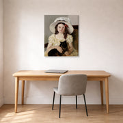 Gallery-wrapped canvas print of Mary Cassatt's Francoise Holding a Little Black Dog displayed on a wall in a office