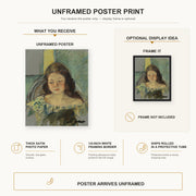 Mary Cassatt - Françoise in a Round Backed Chair Reading poster print size comparison and framing display infographic