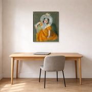 Gallery-wrapped canvas print of Mary Cassatt's Margot in Orange Dress displayed on a wall in a office