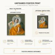 Mary Cassatt - Margot in Orange Dress poster print size comparison and framing display infographic