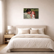 Gallery-wrapped canvas print of Mary Cassatt's Maternal Caress displayed on a wall in a bedroom