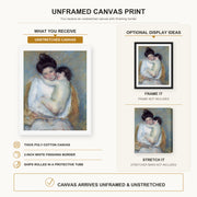 Mary Cassatt - Mother and Child canvas print size comparison and framing display infographic