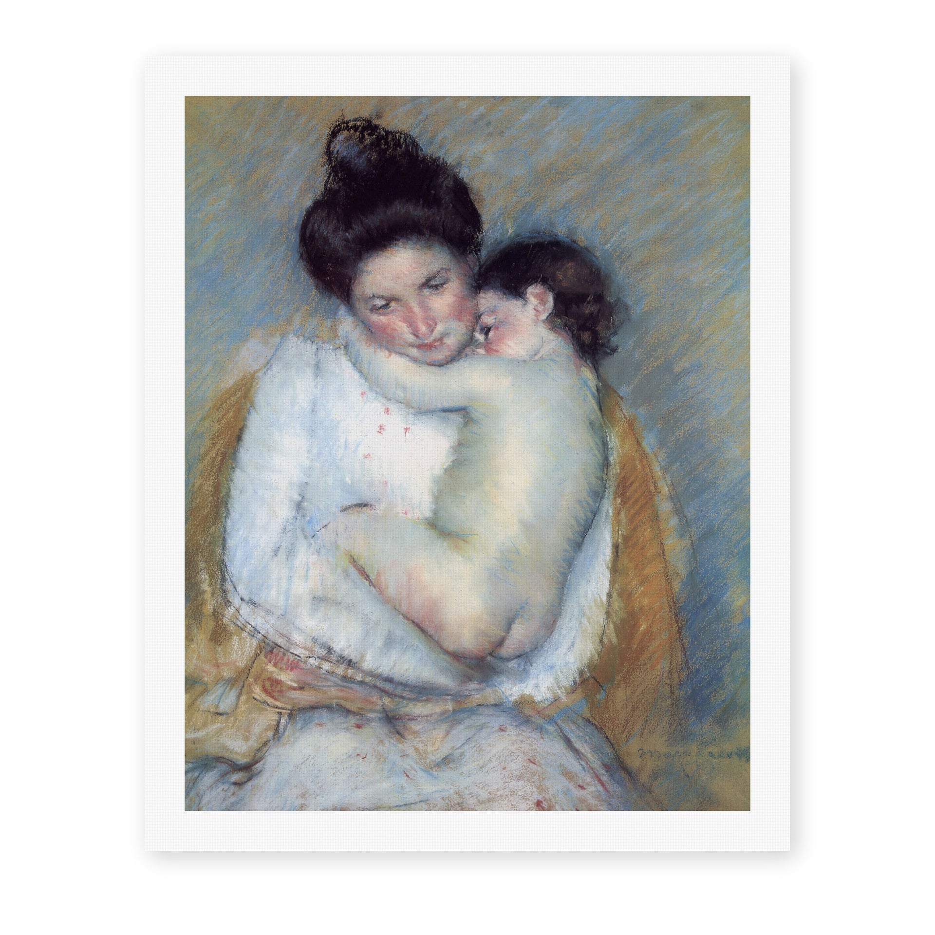 Mary Cassatt's 'Mother and Child' painting reproduced as a rolled canvas print