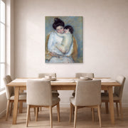 Gallery-wrapped canvas print of Mary Cassatt's Mother and Child displayed on a wall in a dining room