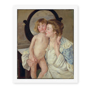 Mary Cassatt's 'Mother and Child (The Oval Mirror)' painting reproduced as a rolled canvas print