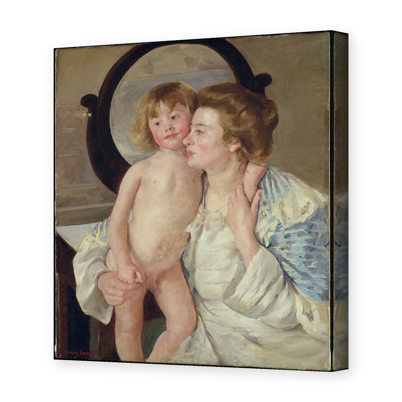 Mary Cassatt's 'Mother and Child (The Oval Mirror)' painting reproduced as a gallery-wrapped canvas print