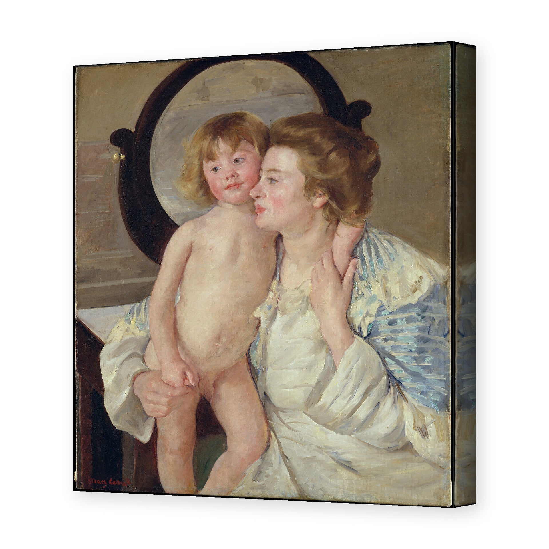 Mary Cassatt's 'Mother and Child (The Oval Mirror)' painting reproduced as a gallery-wrapped canvas print