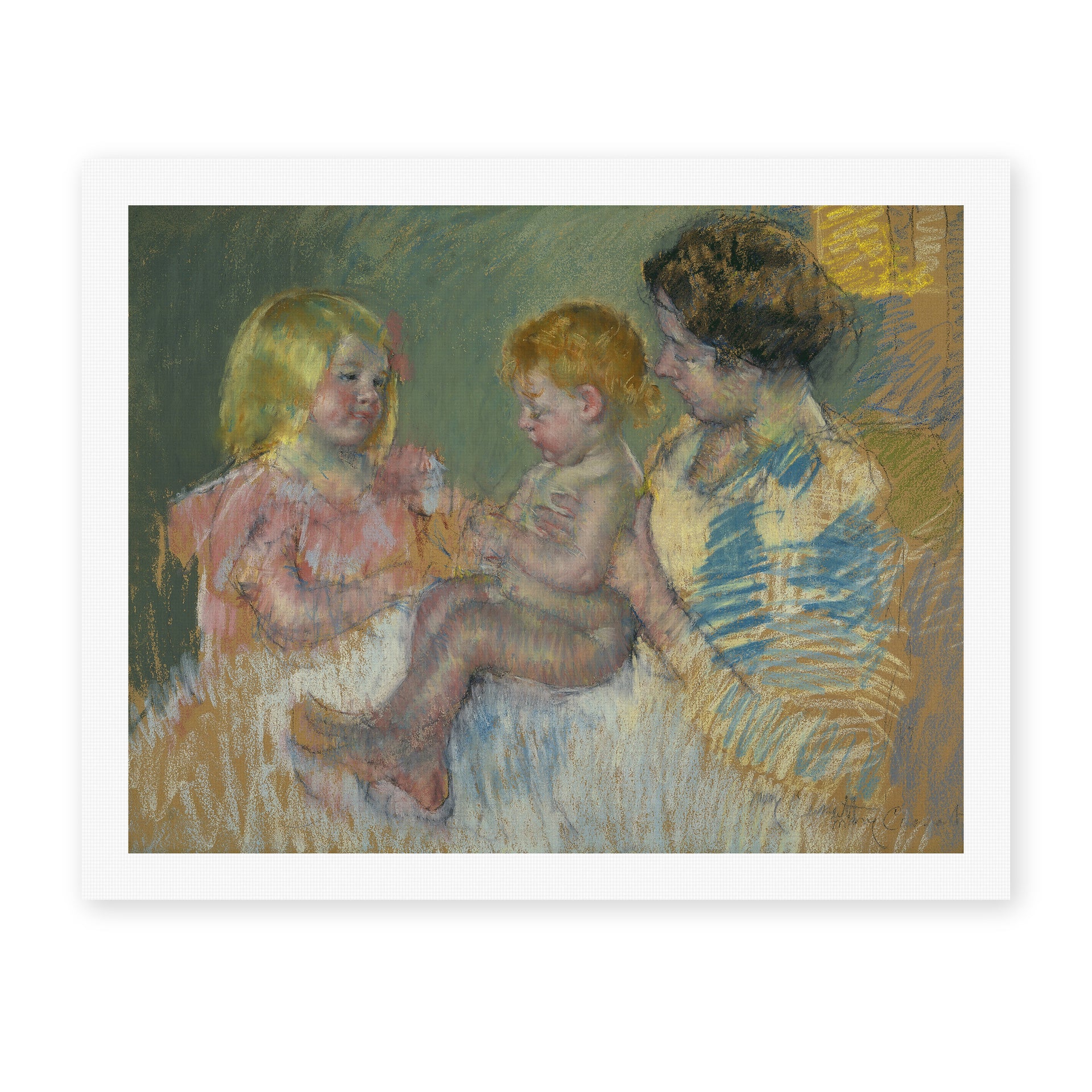 Mary Cassatt's 'Mother With Children' painting reproduced as a rolled canvas print