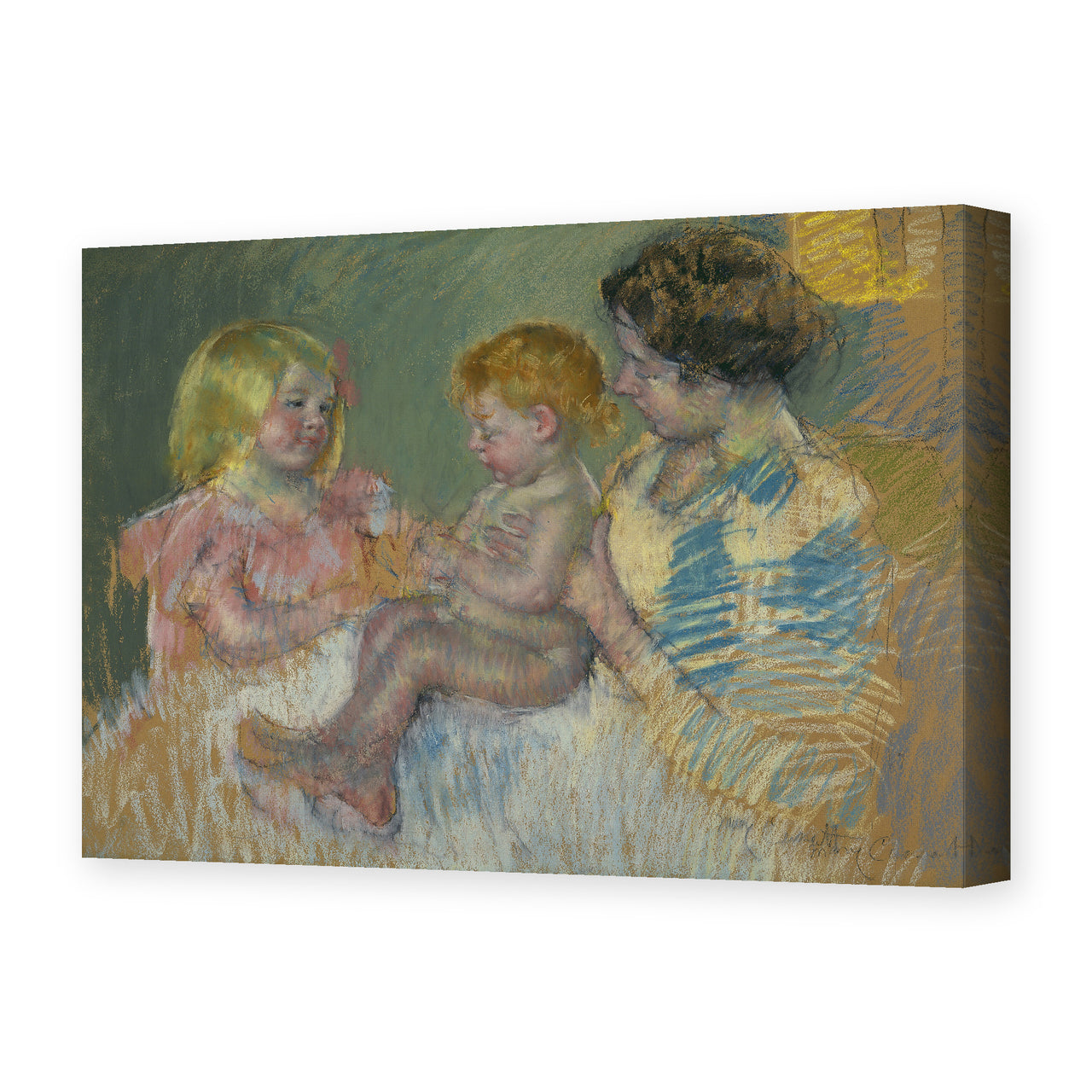 Mary Cassatt's 'Mother With Children' painting reproduced as a gallery-wrapped canvas print