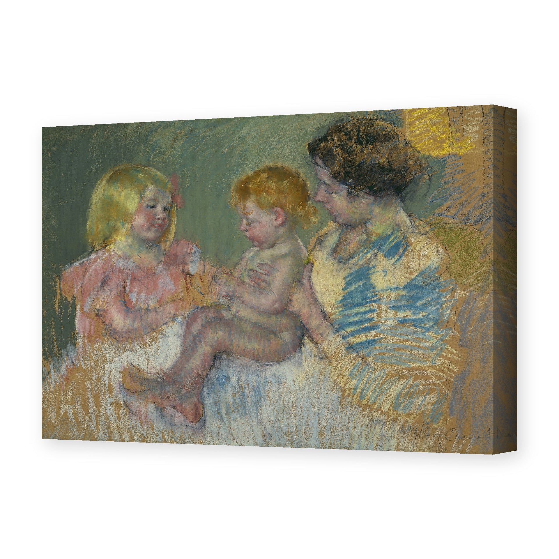 Mary Cassatt's 'Mother With Children' painting reproduced as a gallery-wrapped canvas print