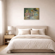 Gallery-wrapped canvas print of Mary Cassatt's Mother With Children displayed on a wall in a bedroom