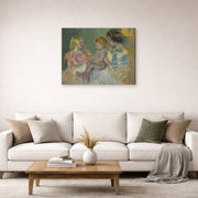 Gallery-wrapped canvas print of Mary Cassatt's Mother With Children displayed on a wall in a living room