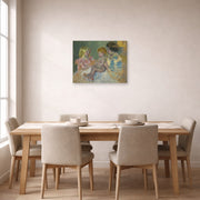 Unframed poster print of Mary Cassatt's Mother With Children displayed on a wall in a dining room