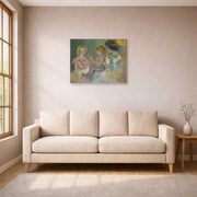 Unframed poster print of Mary Cassatt's Mother With Children displayed on a wall in a living room