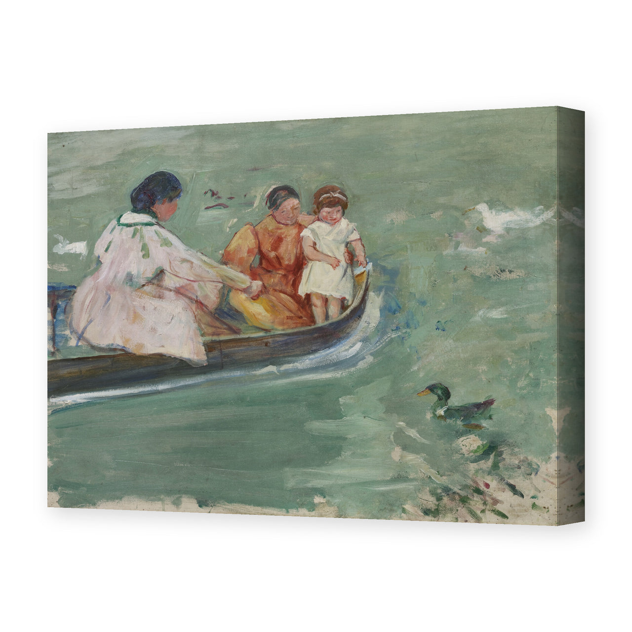 Mary Cassatt's 'On the Water (Feeding The Ducks)' painting reproduced as a gallery-wrapped canvas print